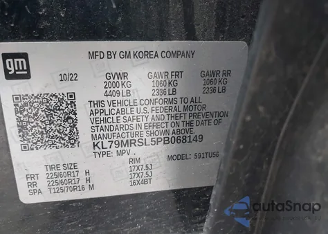 2023 Chevrolet Trailblazer Awd Lt z USA, uszkodzony, nr VIN KL79MRSL5PB068149